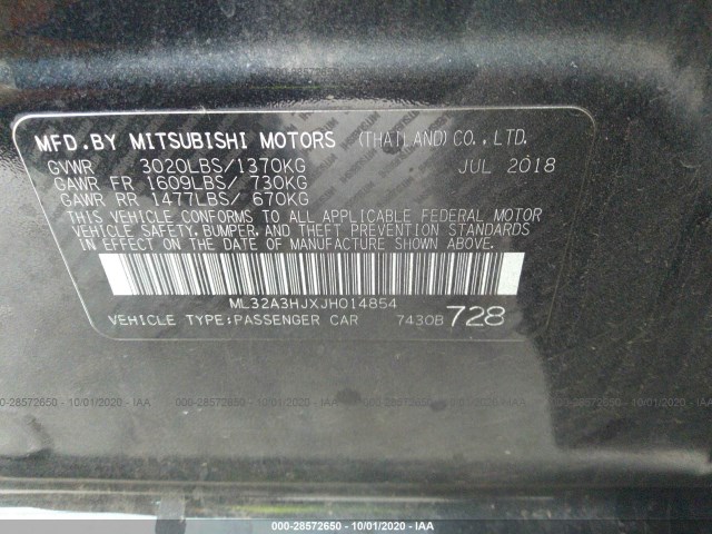 Photo 8 VIN: ML32A3HJXJH014854 - MITSUBISHI MIRAGE 