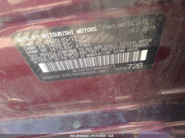 Photo 8 VIN: ML32A3HJXKH005573 - MITSUBISHI MIRAGE 