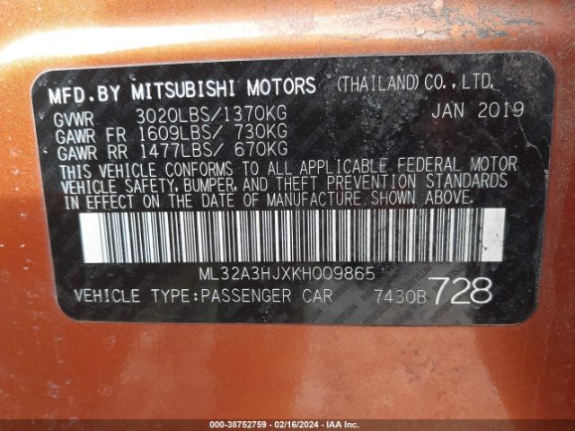 Photo 8 VIN: ML32A3HJXKH009865 - MITSUBISHI MIRAGE 