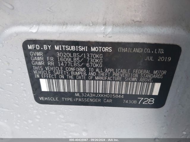 Photo 8 VIN: ML32A3HJXKH015844 - MITSUBISHI MIRAGE 