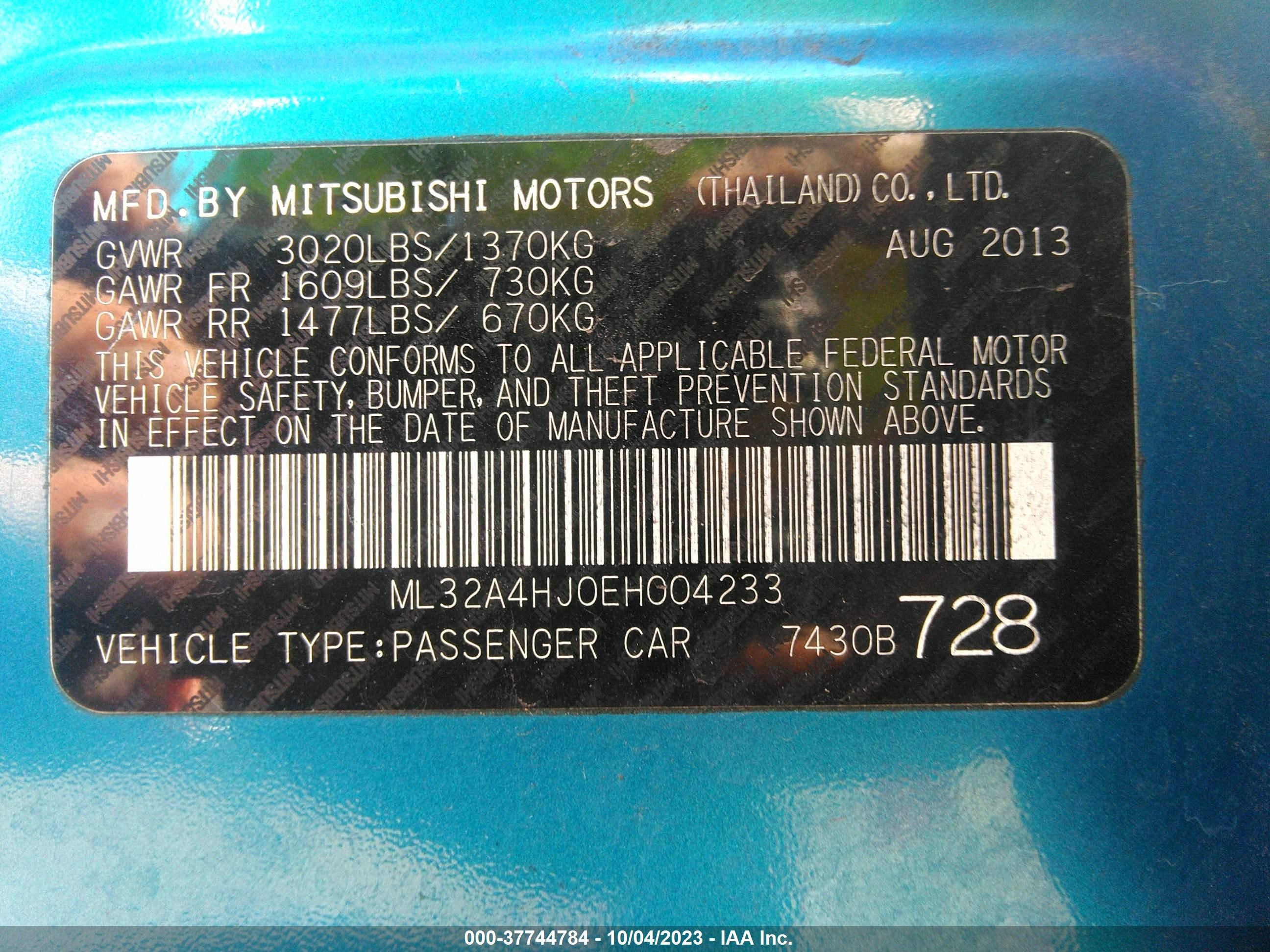 Photo 8 VIN: ML32A4HJ0EH004233 - MITSUBISHI MIRAGE 