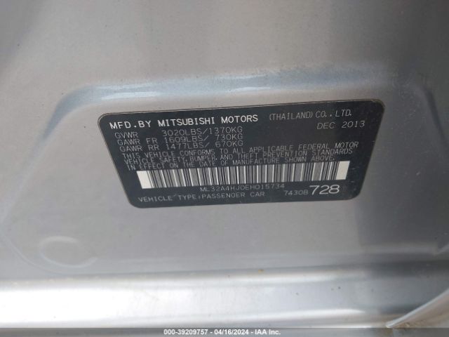 Photo 8 VIN: ML32A4HJ0EH015734 - MITSUBISHI MIRAGE 