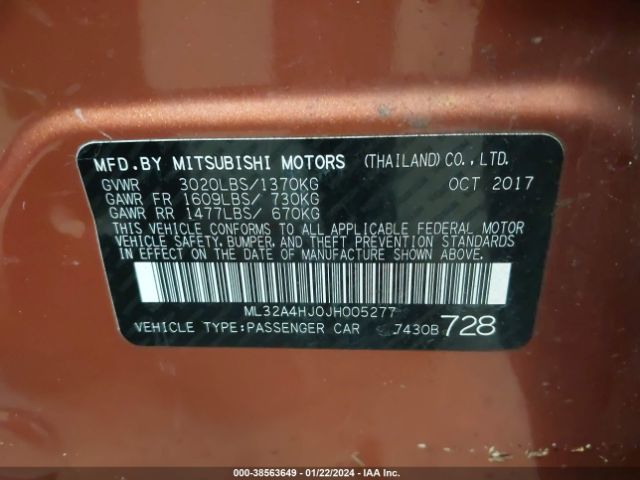 Photo 8 VIN: ML32A4HJ0JH005277 - MITSUBISHI MIRAGE 