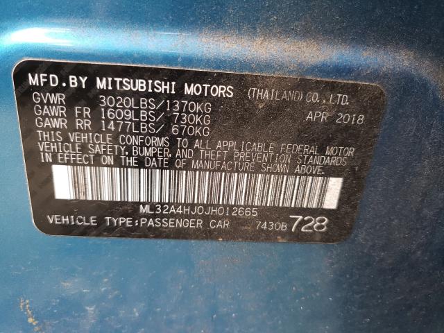 Photo 9 VIN: ML32A4HJ0JH012665 - MITSUBISHI MIRAGE SE 