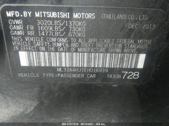 Photo 8 VIN: ML32A4HJ1EH016939 - MITSUBISHI MIRAGE 