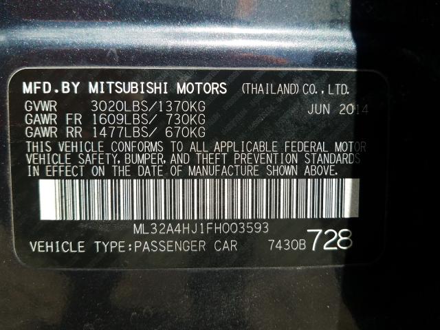 Photo 9 VIN: ML32A4HJ1FH003593 - MITSUBISHI MIRAGE ES 