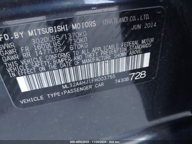 Photo 8 VIN: ML32A4HJ1FH003755 - MITSUBISHI MIRAGE 