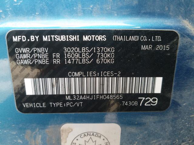 Photo 9 VIN: ML32A4HJ1FH048565 - MITSUBISHI MIRAGE ES 