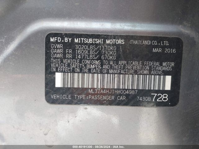 Photo 8 VIN: ML32A4HJ1HH004987 - MITSUBISHI MIRAGE 