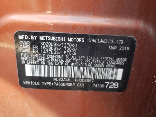 Photo 9 VIN: ML32A4HJ1HH006657 - MITSUBISHI MIRAGE SE 