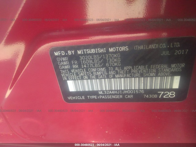 Photo 8 VIN: ML32A4HJ1JH001576 - MITSUBISHI MIRAGE 