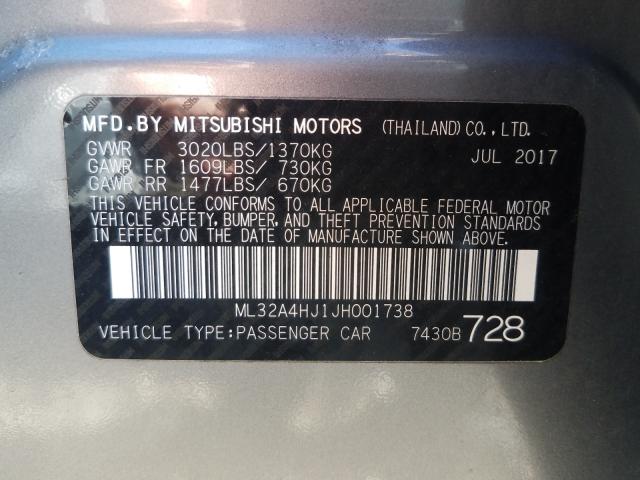 Photo 9 VIN: ML32A4HJ1JH001738 - MITSUBISHI MIRAGE SE 