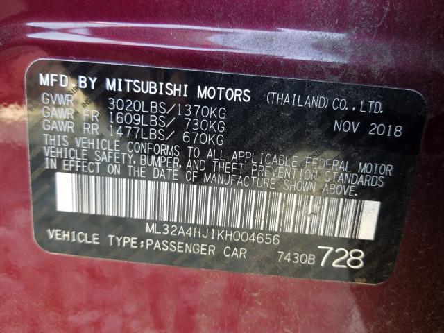 Photo 9 VIN: ML32A4HJ1KH004656 - MITSUBISHI MIRAGE SE 