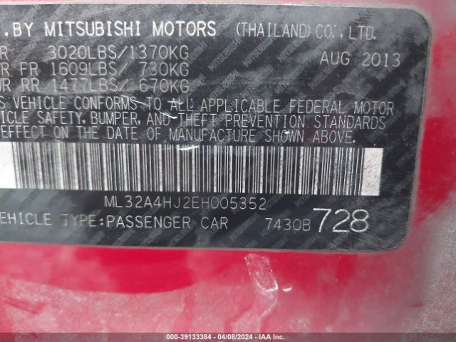 Photo 8 VIN: ML32A4HJ2EH005352 - MITSUBISHI MIRAGE 