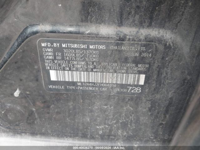 Photo 8 VIN: ML32A4HJ2FH004834 - MITSUBISHI MIRAGE 