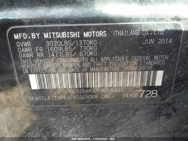 Photo 8 VIN: ML32A4HJ2FH005207 - MITSUBISHI MIRAGE 