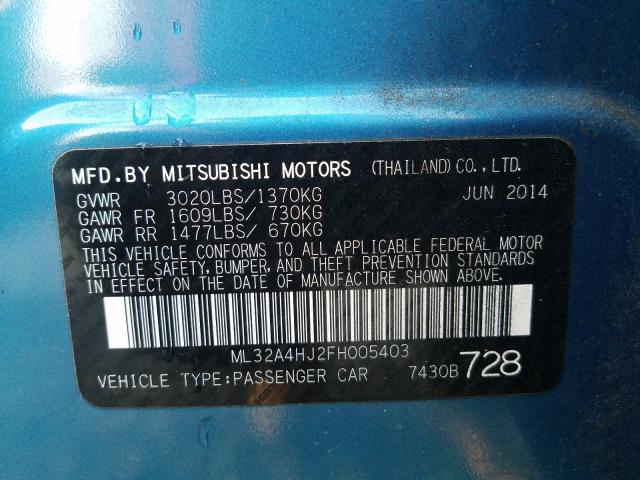 Photo 9 VIN: ML32A4HJ2FH005403 - MITSUBISHI MIRAGE ES 