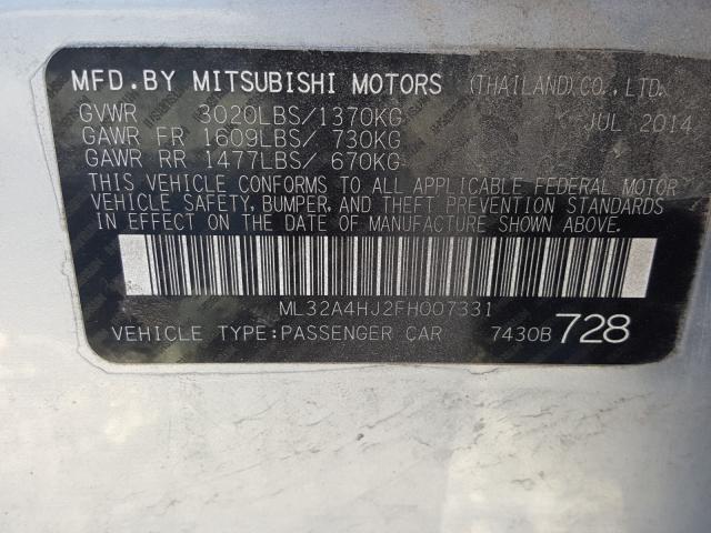 Photo 9 VIN: ML32A4HJ2FH007331 - MITSUBISHI MIRAGE ES 