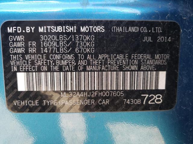 Photo 9 VIN: ML32A4HJ2FH007605 - MITSUBISHI MIRAGE ES 