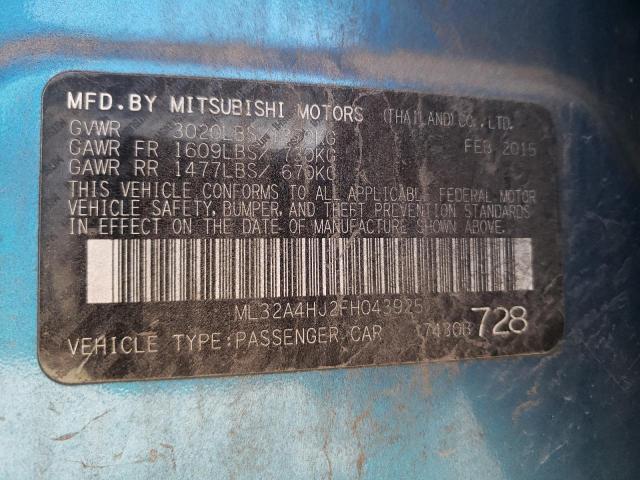 Photo 9 VIN: ML32A4HJ2FH043925 - MITSUBISHI MIRAGE ES 