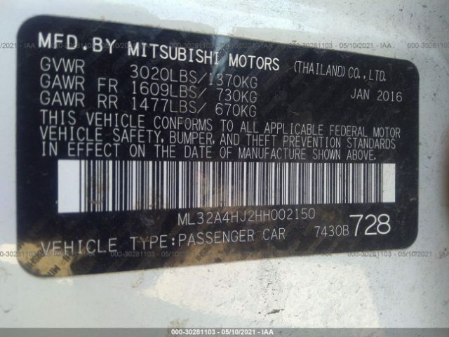 Photo 8 VIN: ML32A4HJ2HH002150 - MITSUBISHI MIRAGE 