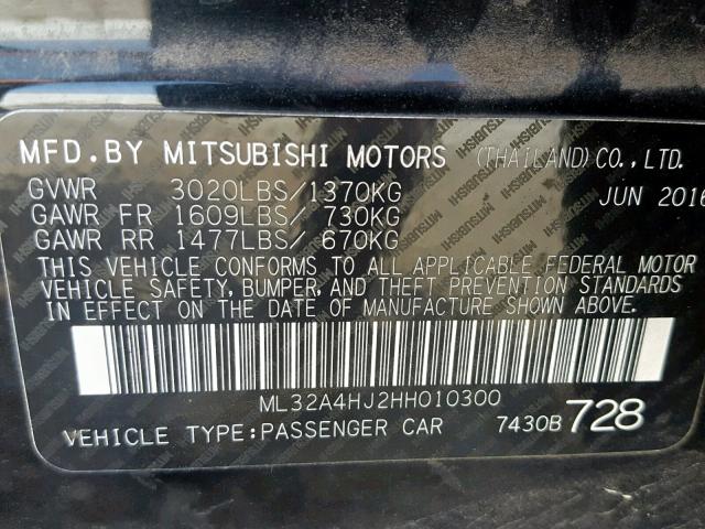 Photo 9 VIN: ML32A4HJ2HH010300 - MITSUBISHI MIRAGE SE 