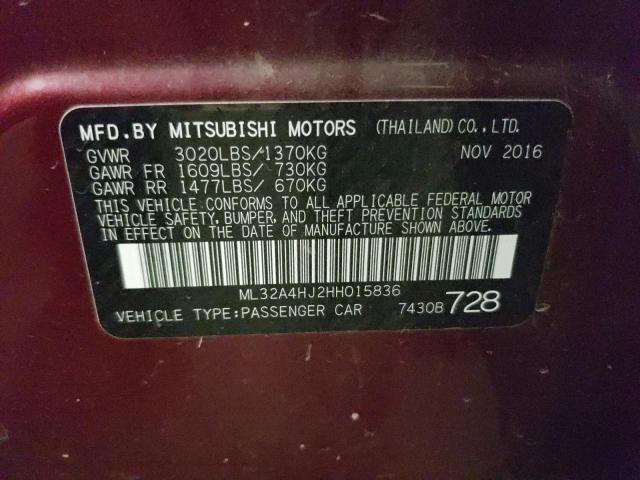 Photo 9 VIN: ML32A4HJ2HH015836 - MITSUBISHI MIRAGE SE 