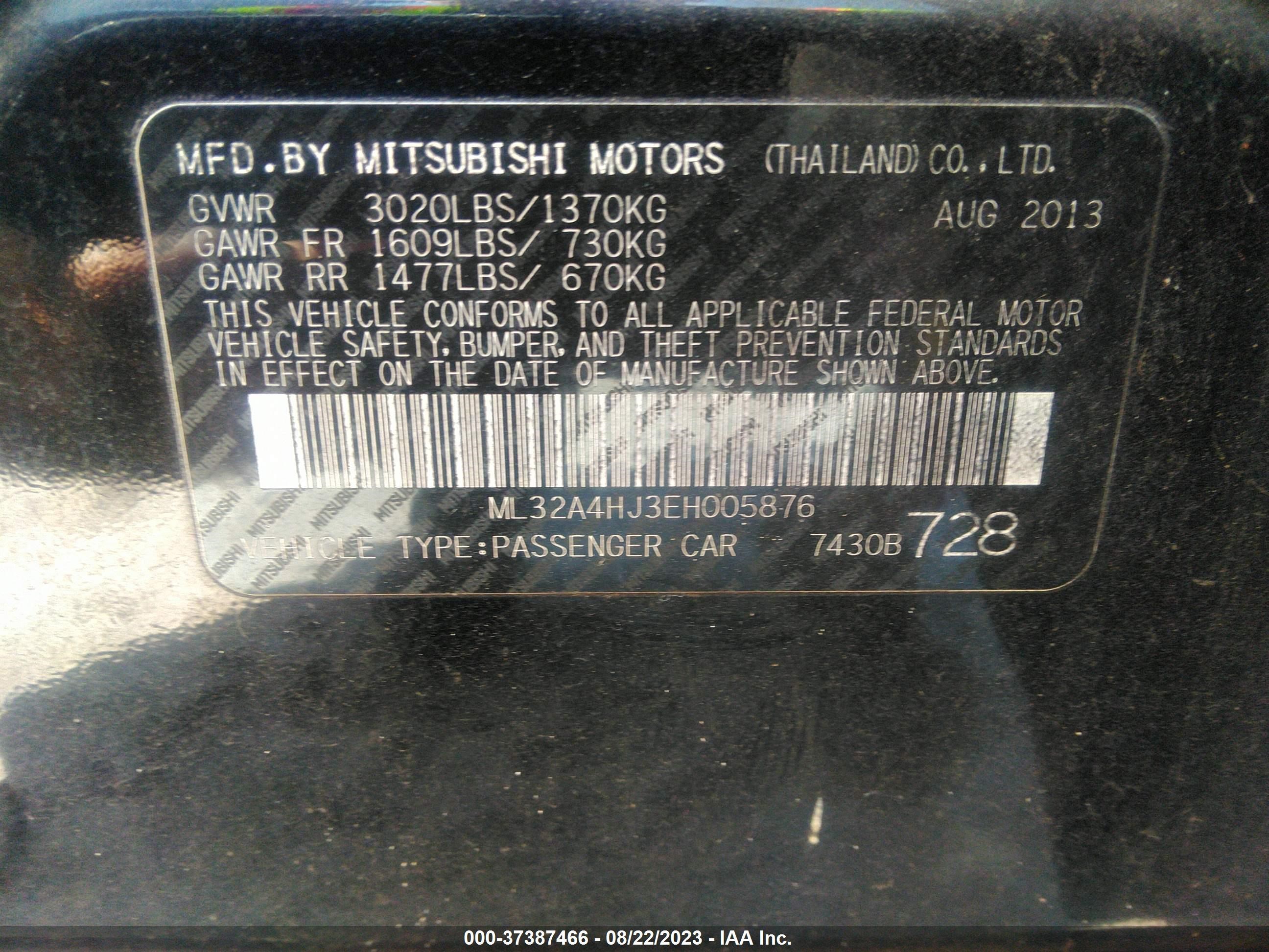 Photo 8 VIN: ML32A4HJ3EH005876 - MITSUBISHI MIRAGE 