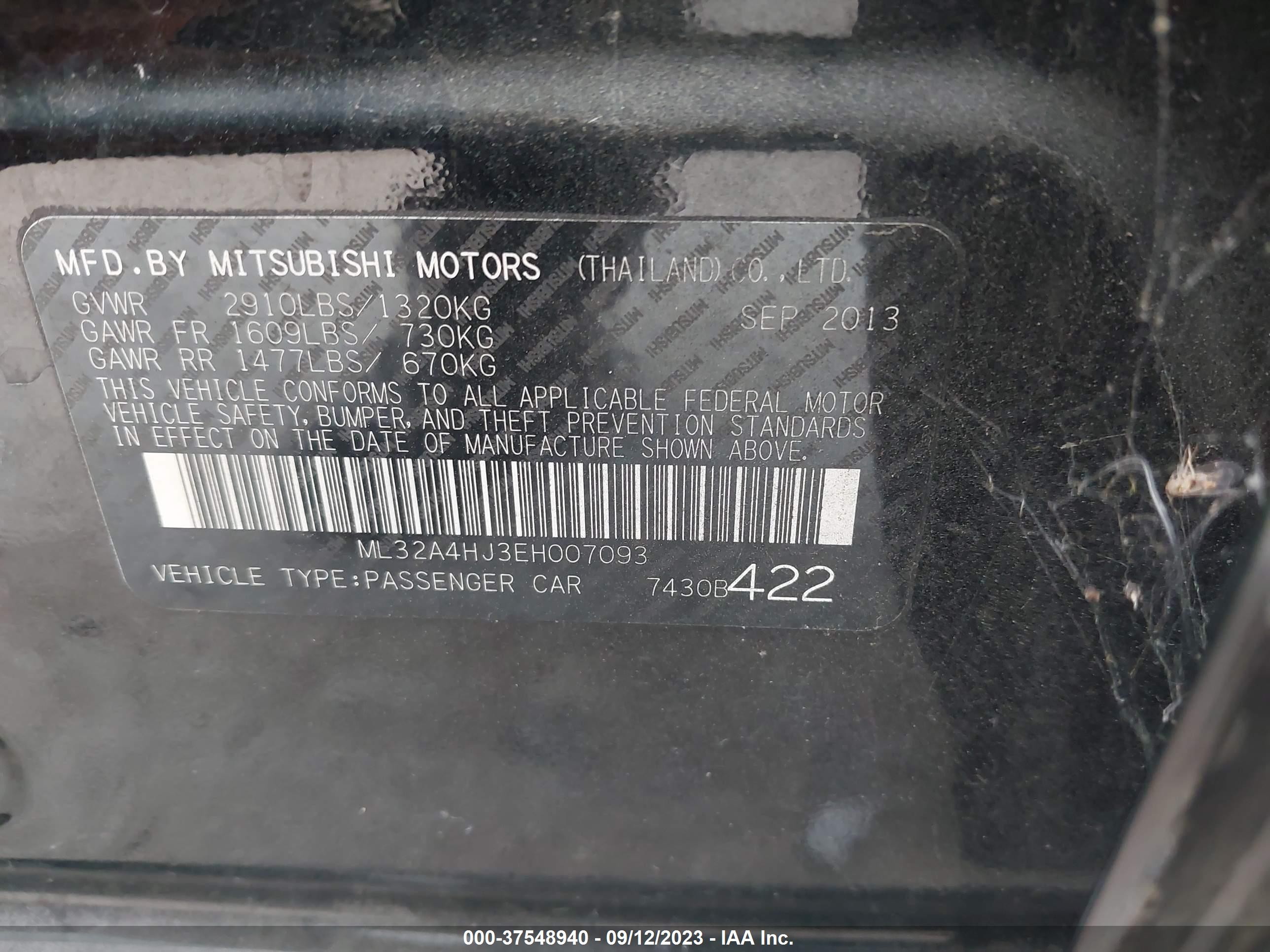 Photo 8 VIN: ML32A4HJ3EH007093 - MITSUBISHI MIRAGE 