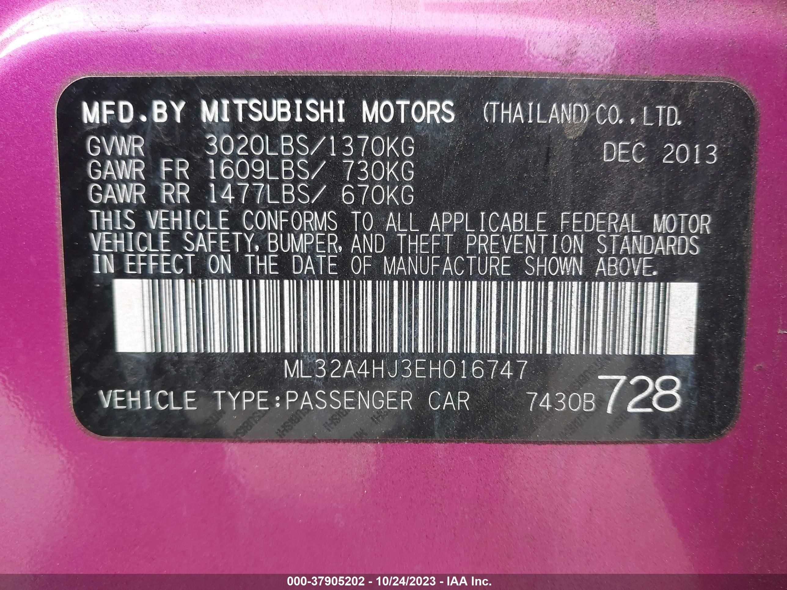 Photo 8 VIN: ML32A4HJ3EH016747 - MITSUBISHI MIRAGE 