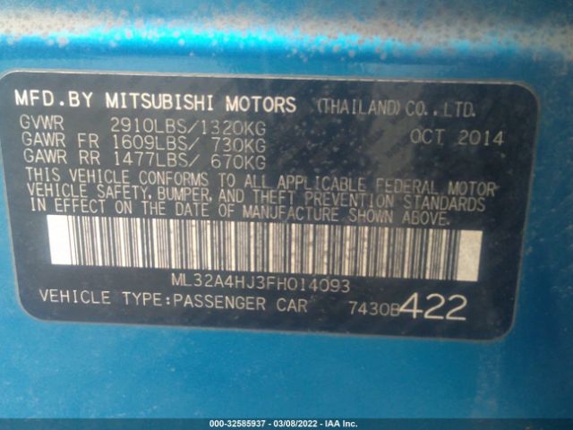 Photo 8 VIN: ML32A4HJ3FH014093 - MITSUBISHI MIRAGE 