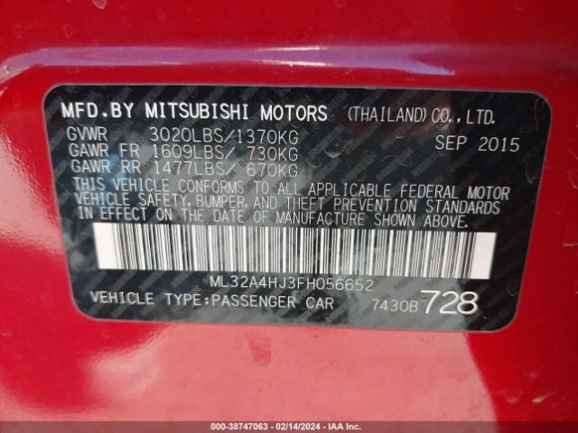 Photo 8 VIN: ML32A4HJ3FH056652 - MITSUBISHI MIRAGE 