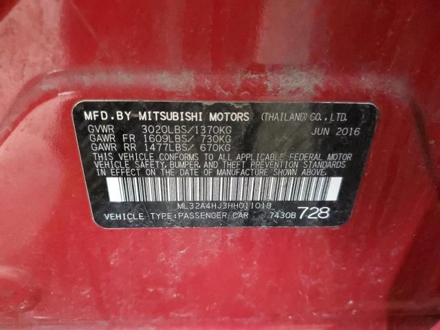 Photo 11 VIN: ML32A4HJ3HH011018 - MITSUBISHI MIRAGE SE 