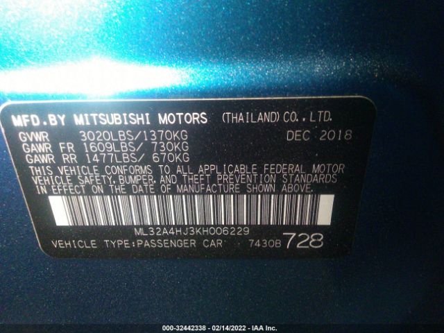 Photo 8 VIN: ML32A4HJ3KH006229 - MITSUBISHI MIRAGE 