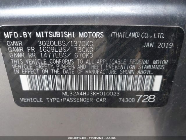 Photo 8 VIN: ML32A4HJ3KH010023 - MITSUBISHI MIRAGE 