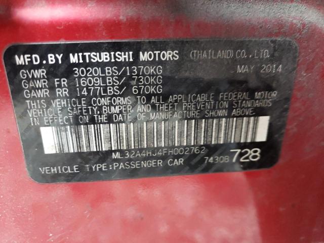 Photo 9 VIN: ML32A4HJ4FH002762 - MITSUBISHI MIRAGE ES 