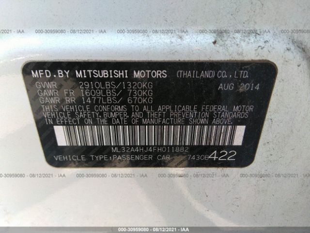 Photo 8 VIN: ML32A4HJ4FH011882 - MITSUBISHI MIRAGE 