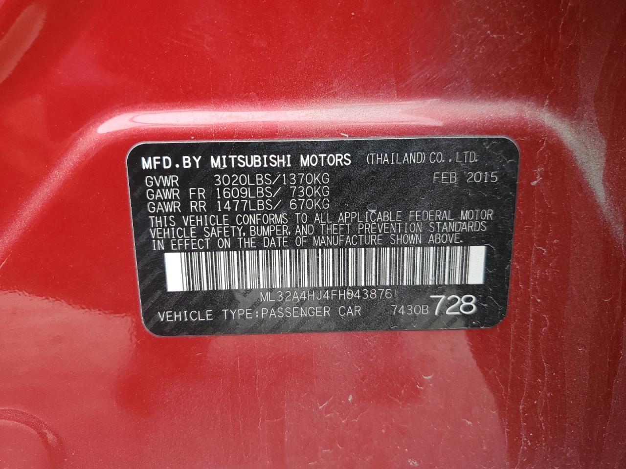 Photo 11 VIN: ML32A4HJ4FH043876 - MITSUBISHI MIRAGE 