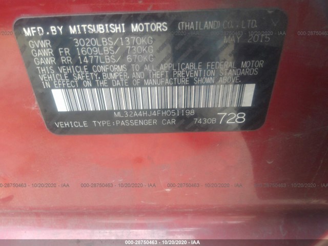 Photo 8 VIN: ML32A4HJ4FH051198 - MITSUBISHI MIRAGE 