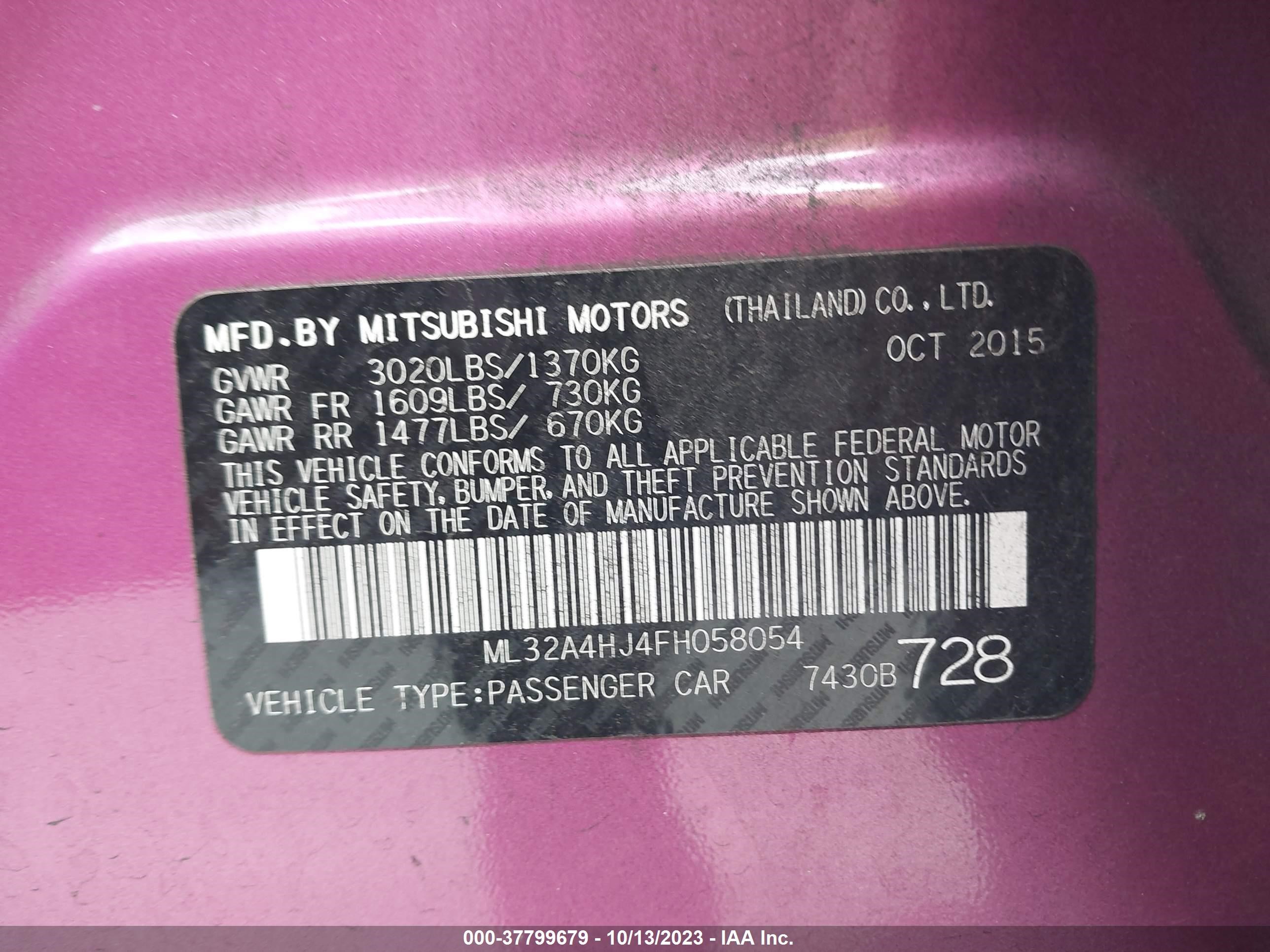 Photo 8 VIN: ML32A4HJ4FH058054 - MITSUBISHI MIRAGE 