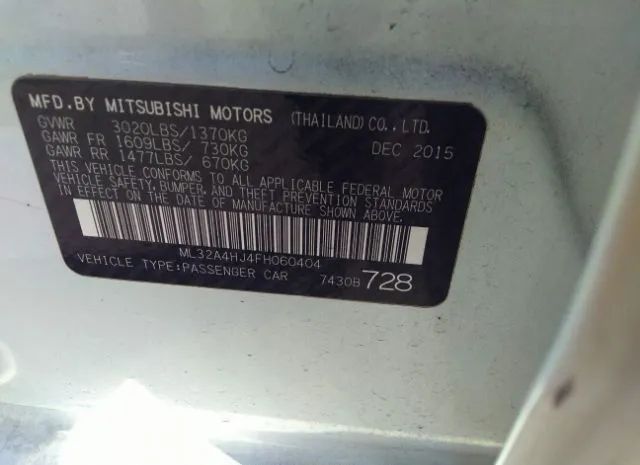 Photo 8 VIN: ML32A4HJ4FH060404 - MITSUBISHI MIRAGE 