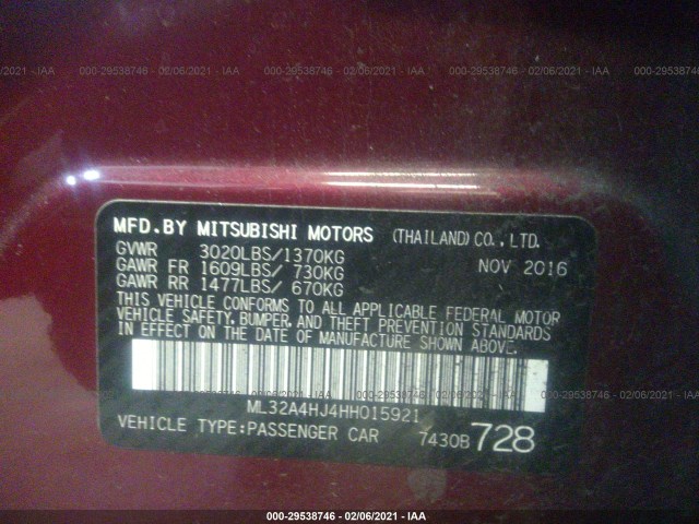 Photo 8 VIN: ML32A4HJ4HH015921 - MITSUBISHI MIRAGE 