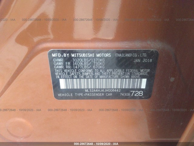 Photo 8 VIN: ML32A4HJ4JH008442 - MITSUBISHI MIRAGE 