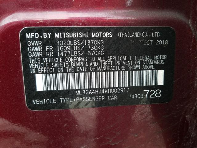 Photo 9 VIN: ML32A4HJ4KH002917 - MITSUBISHI MIRAGE SE 