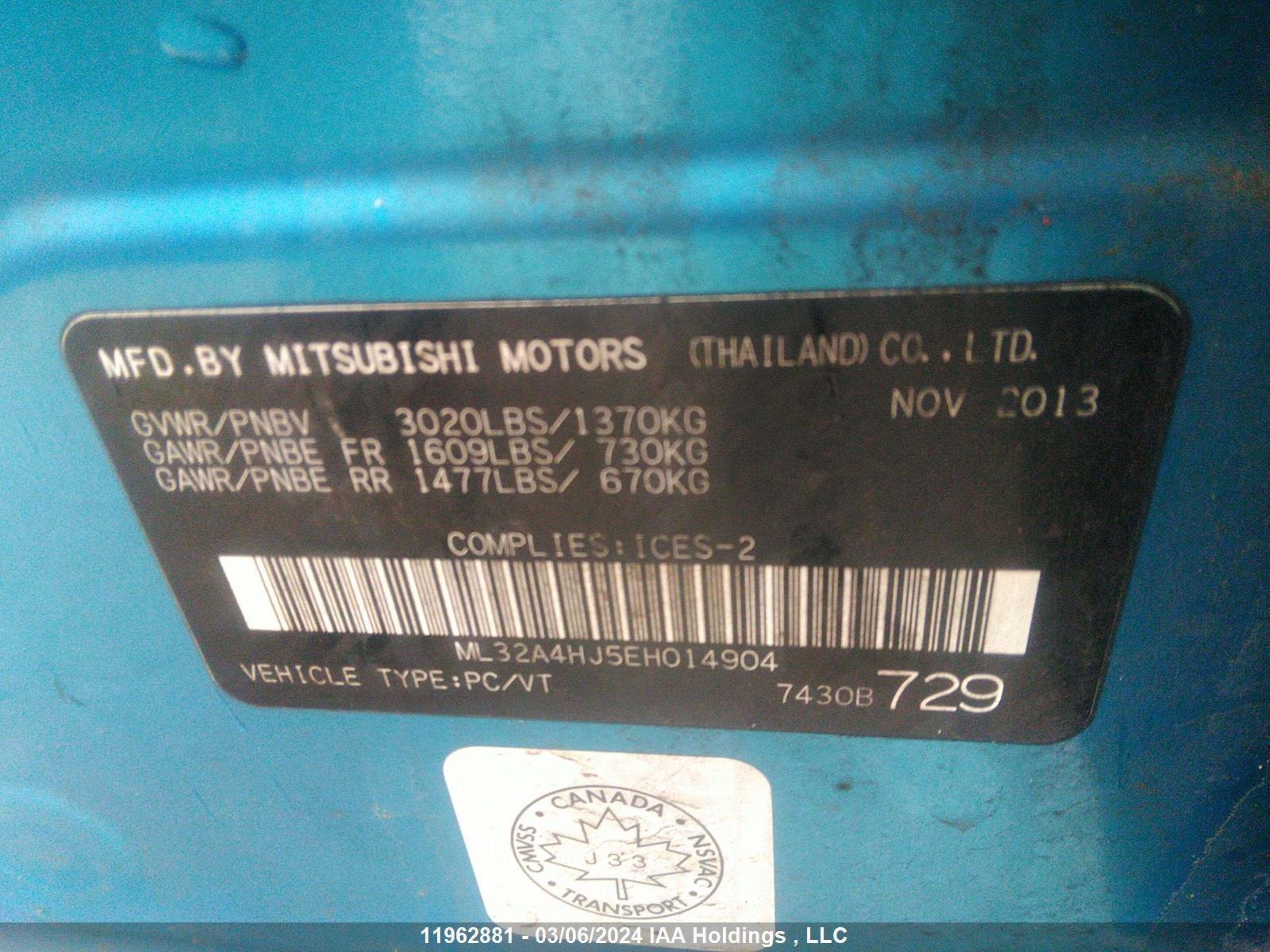 Photo 8 VIN: ML32A4HJ5EH014904 - MITSUBISHI MIRAGE 