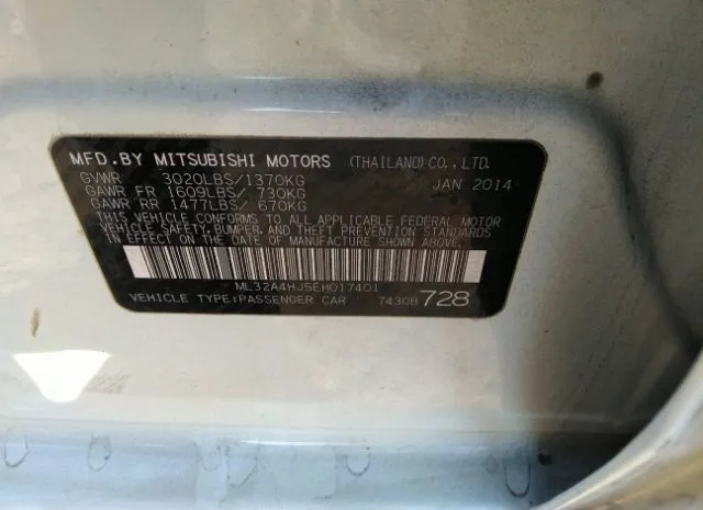 Photo 8 VIN: ML32A4HJ5EH017401 - MITSUBISHI MIRAGE 