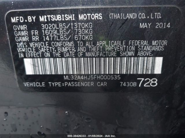 Photo 8 VIN: ML32A4HJ5FH000535 - MITSUBISHI MIRAGE 