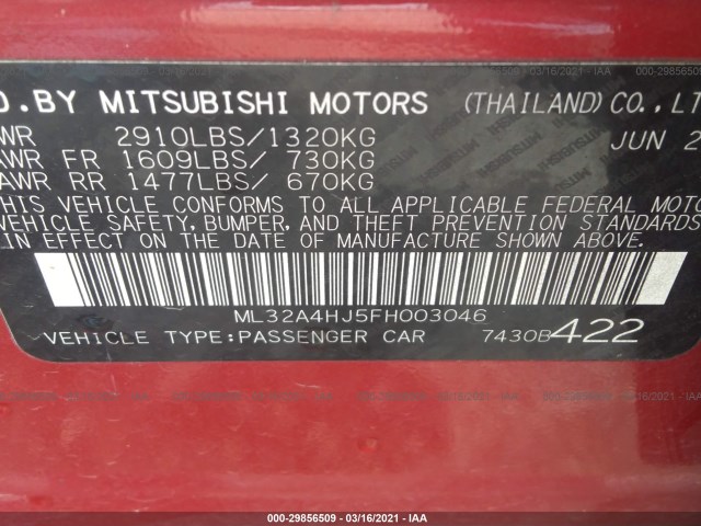 Photo 8 VIN: ML32A4HJ5FH003046 - MITSUBISHI MIRAGE 