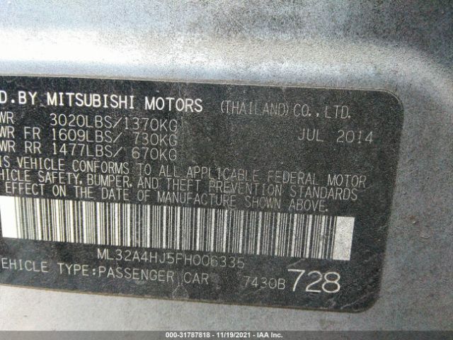 Photo 8 VIN: ML32A4HJ5FH006335 - MITSUBISHI MIRAGE 