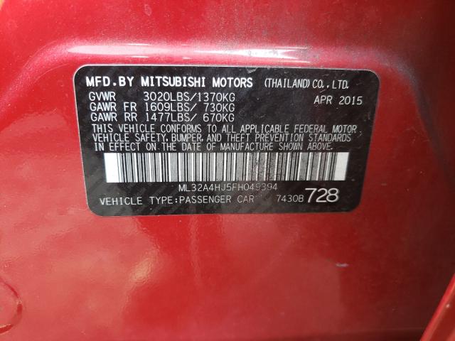 Photo 9 VIN: ML32A4HJ5FH049394 - MITSUBISHI MIRAGE ES 